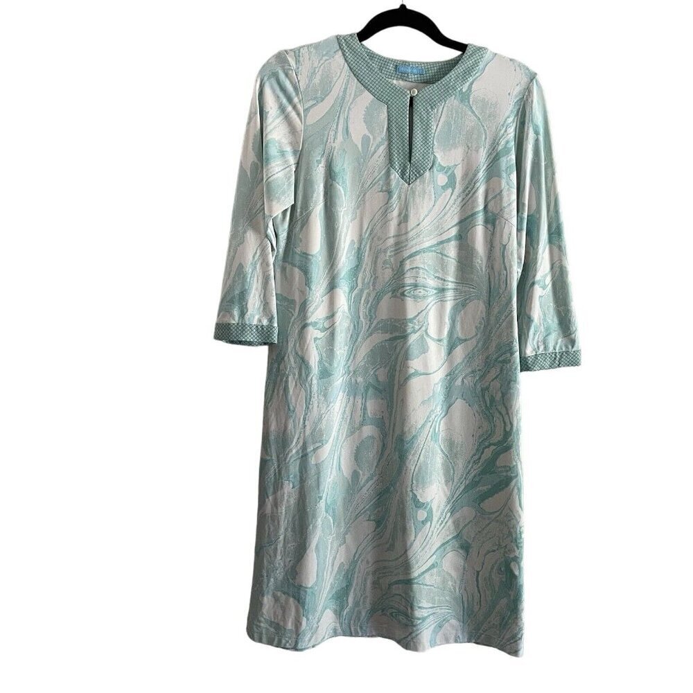 J.McLaughlin S Seafoam Green Printed Catalina Cloth 3/4 Sleeves Sheath Dress